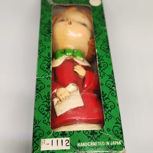 Vintage Christmas Chalk Ware Caroler Red Smock Made in Japan New in Box - Picture 7 of 8